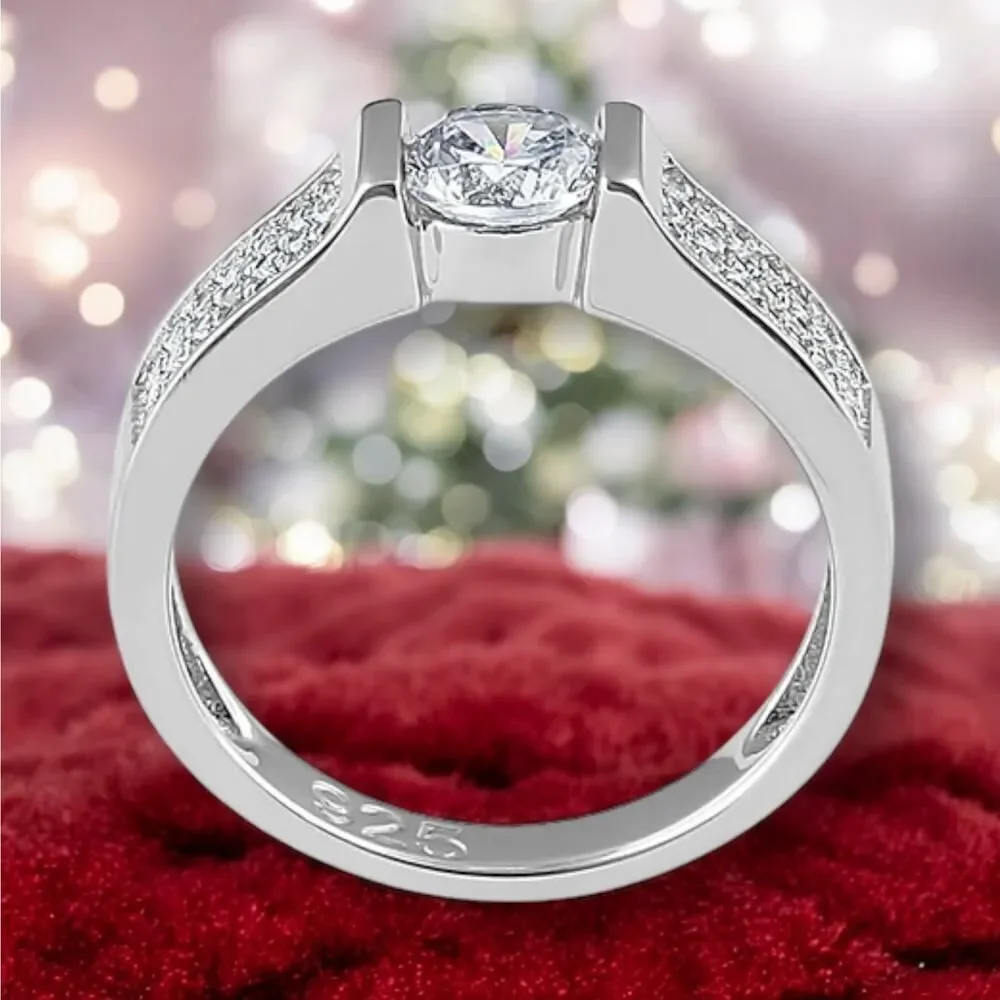 Sterling Silver Clear Round Engagement Ring 6,7,8